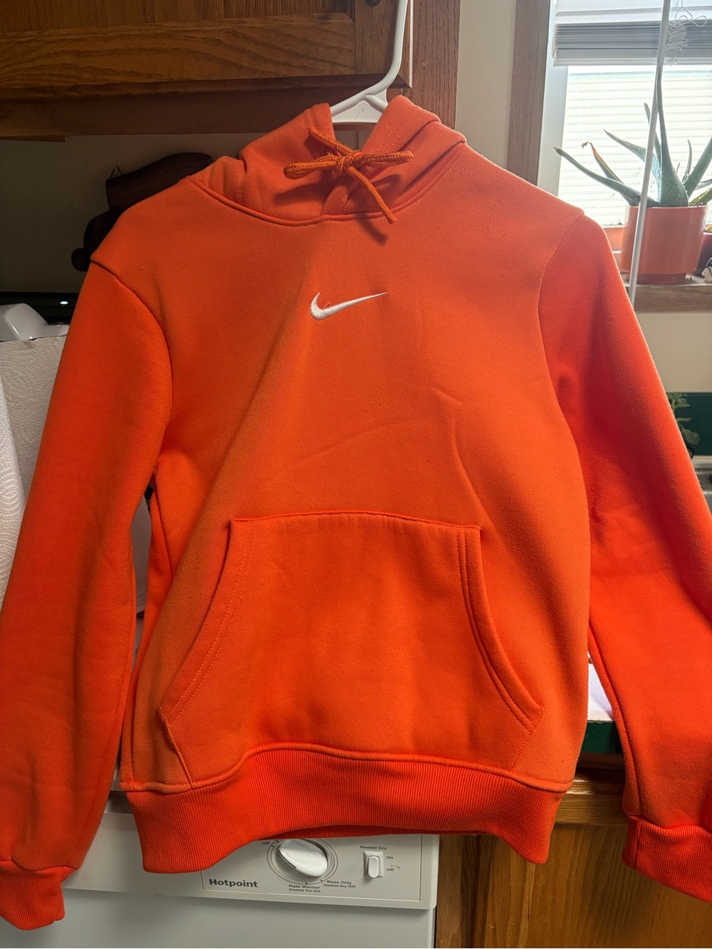 Nike Men’s Bright Orange Pullover Hoodie with White Swoosh